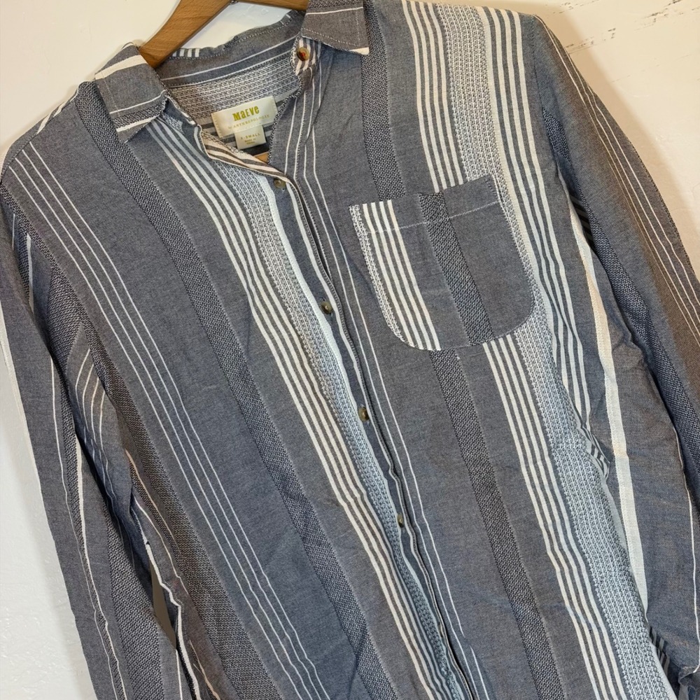 Maeve‎ Anthropologie Blue White Chatham Chambray Striped Button Down Shirt XS